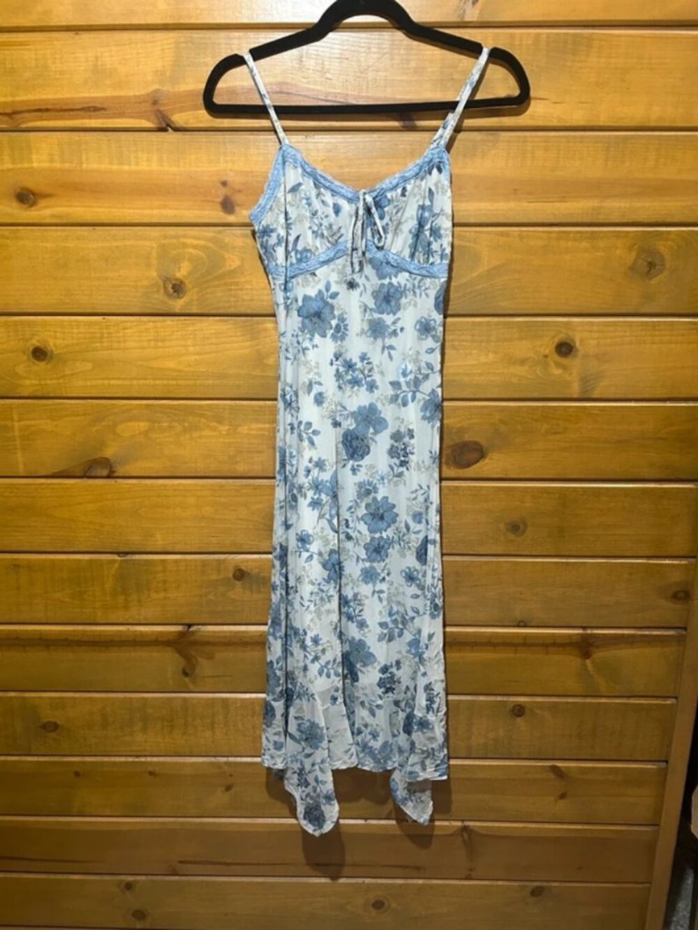 Planet Heart Blue Floral Lace Trim Asymmetrical Maxi Dress XS